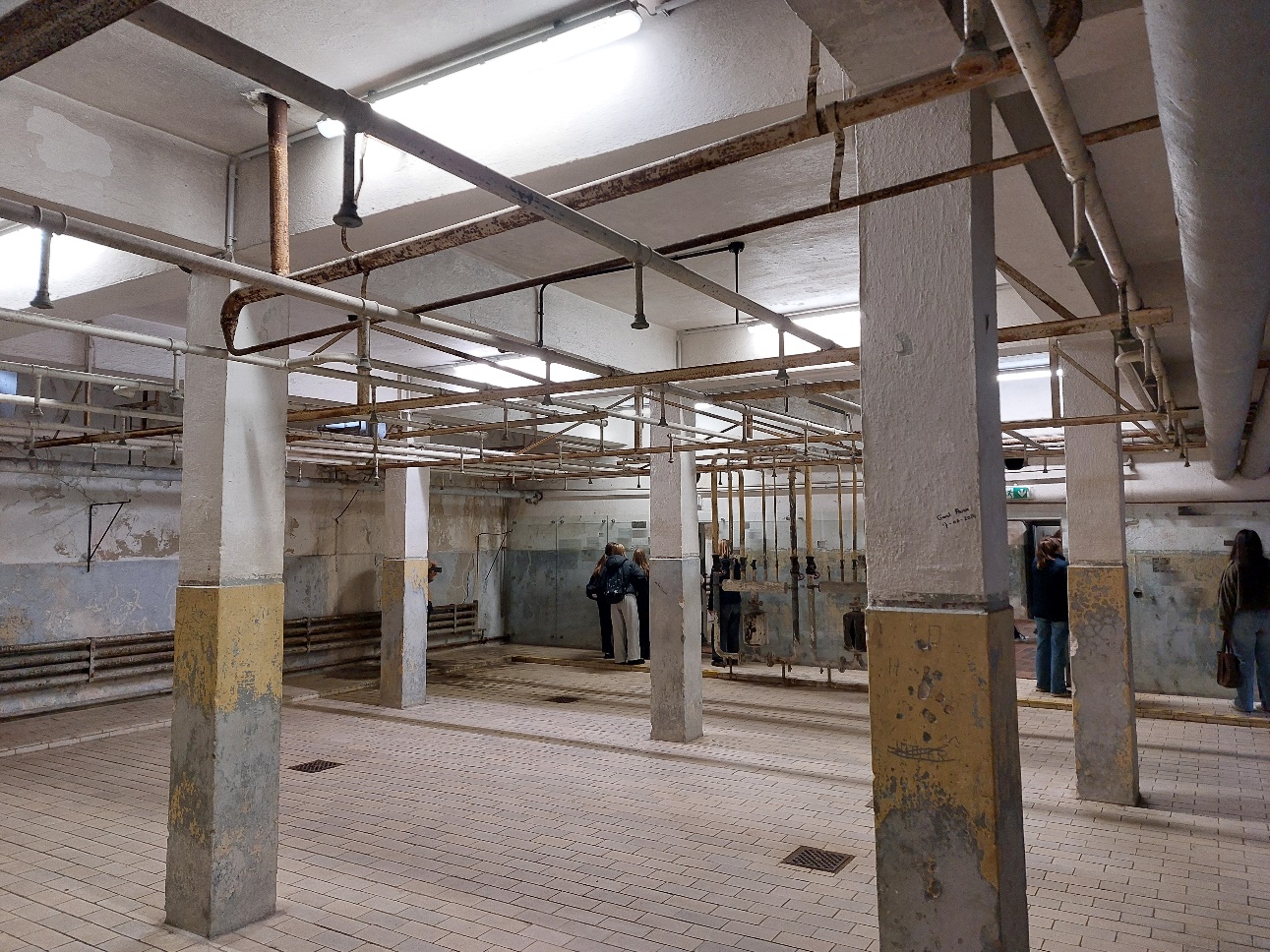 Desinfektionsduschen für die neuen Gefangenen im KZ Mauthausen